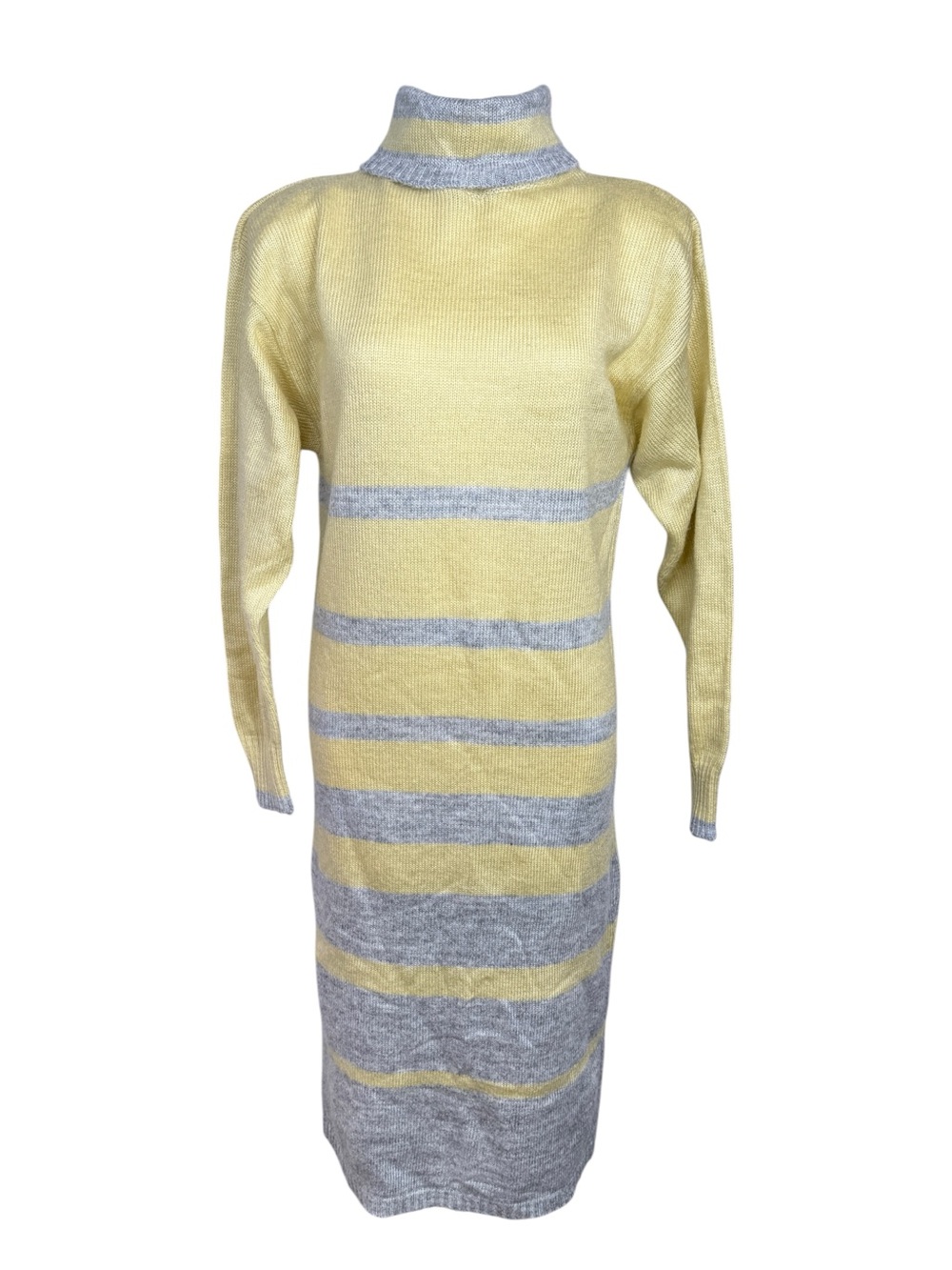 Vintage 1980s Sunshine Starshine Knit Maxi Sweater Dress M Yellow Gray USA